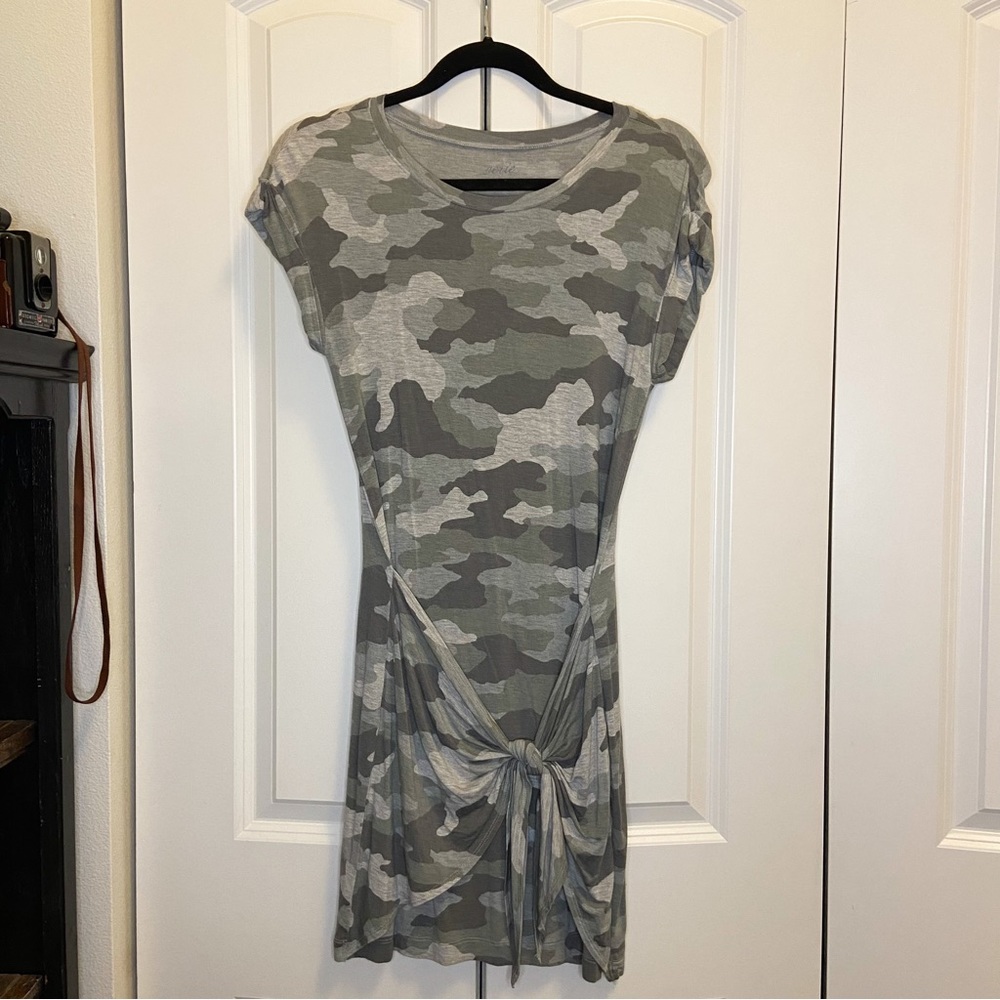 AERIE CAMO BODYCON MINI DRESS WITH TIE
